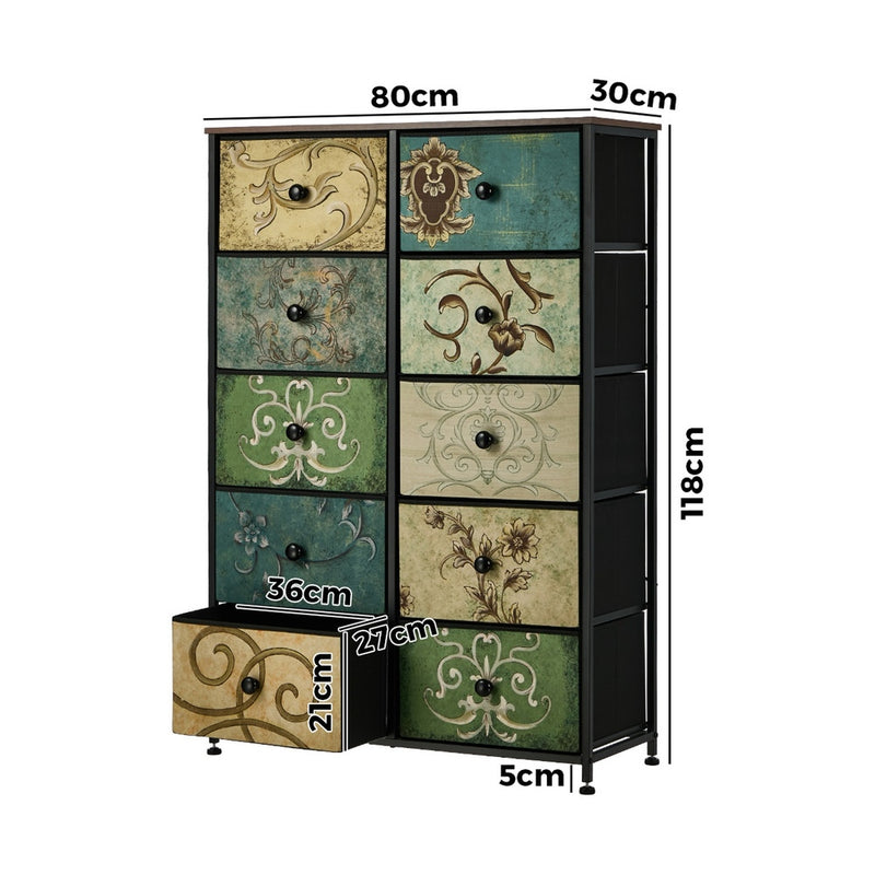 Oikiture 10 Chest of Drawers Fabric Cabinet Tower Tallboy Dresser