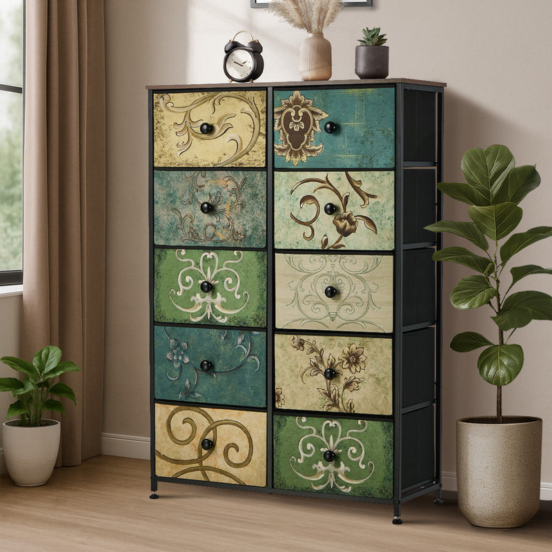 Oikiture 10 Chest of Drawers Fabric Cabinet Tower Tallboy Dresser
