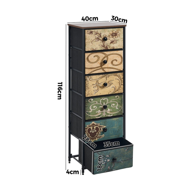 Oikiture 6 Chest of Drawers Fabric Tallboy Retro Vintage