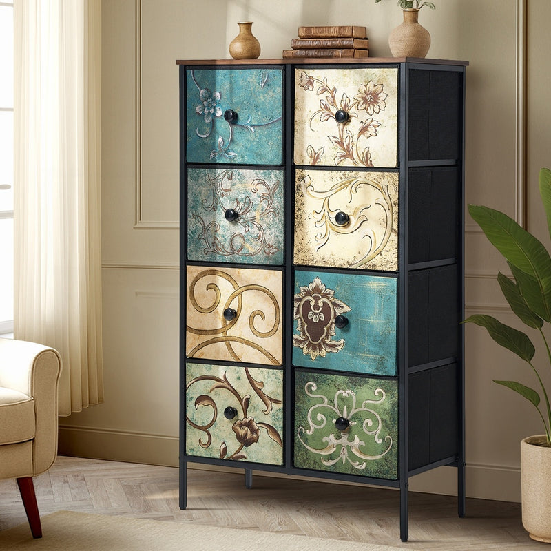 Oikiture 8 Chest of Drawers Fabric Tallboy Retro Vintage