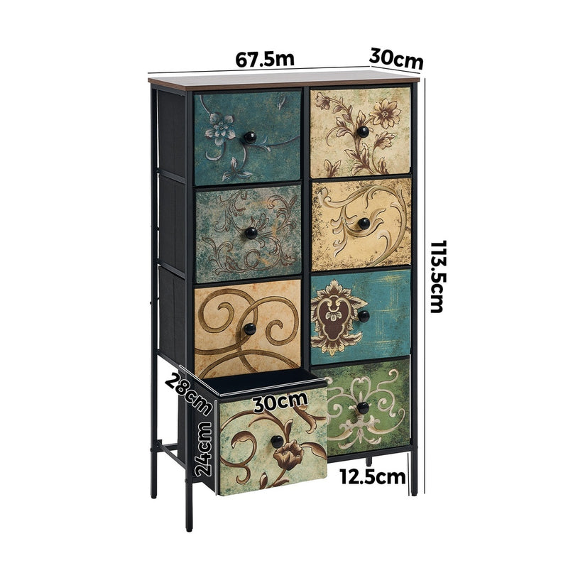 Oikiture 8 Chest of Drawers Fabric Tallboy Retro Vintage