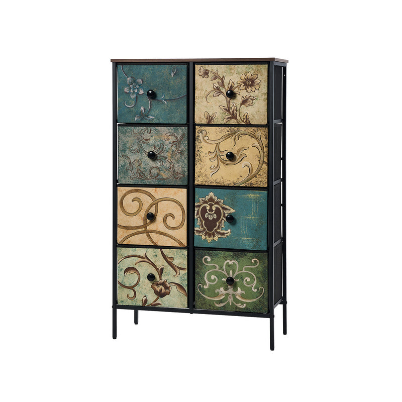 Oikiture 8 Chest of Drawers Fabric Tallboy Retro Vintage