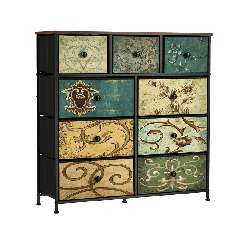 Oikiture 9 Chest of Drawers Fabric Dresser Vintage Tallboy Organizer