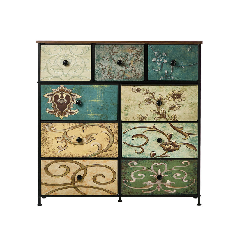 Oikiture 9 Chest of Drawers Fabric Dresser Vintage Tallboy Organizer