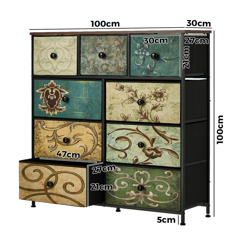 Oikiture 9 Chest of Drawers Fabric Dresser Vintage Tallboy Organizer