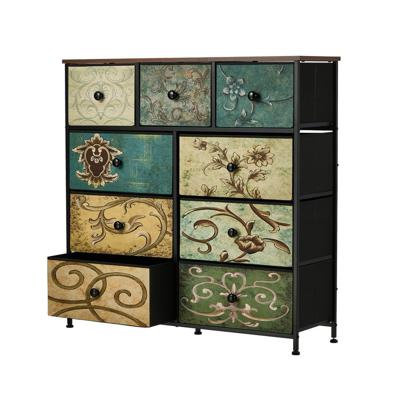 Oikiture 9 Chest of Drawers Fabric Dresser Vintage Tallboy Organizer