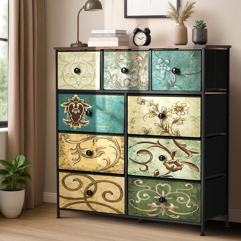 Oikiture 9 Chest of Drawers Fabric Dresser Vintage Tallboy Organizer