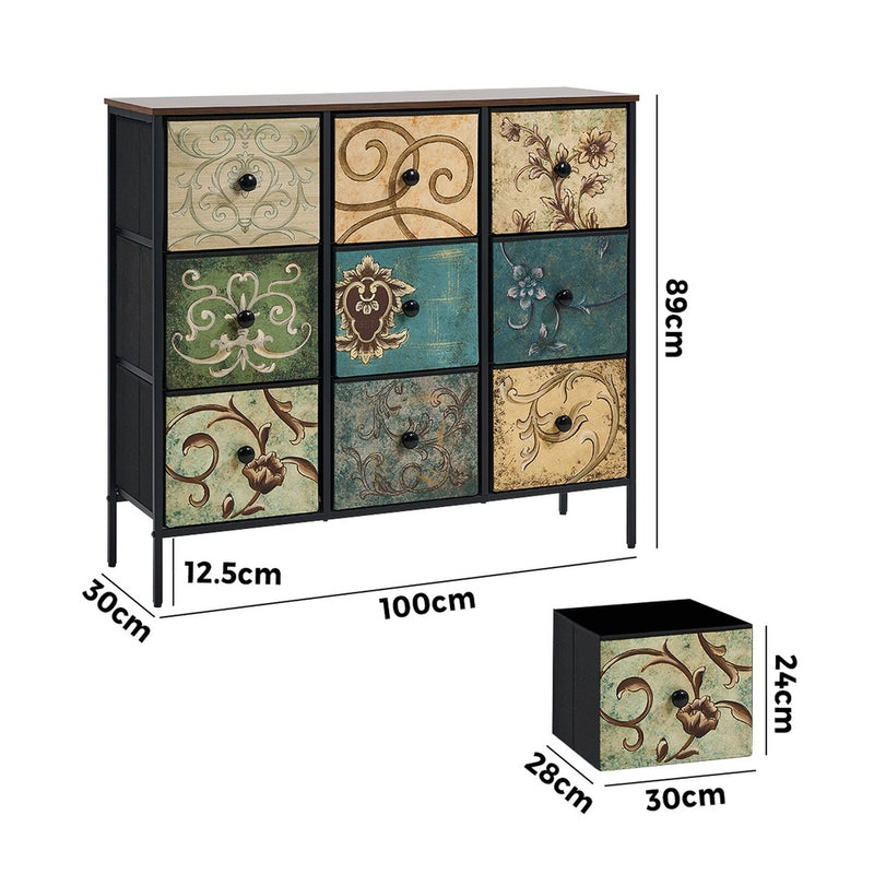 Oikiture 9 Chest of Drawers Fabric Lowboy Retro Vintage