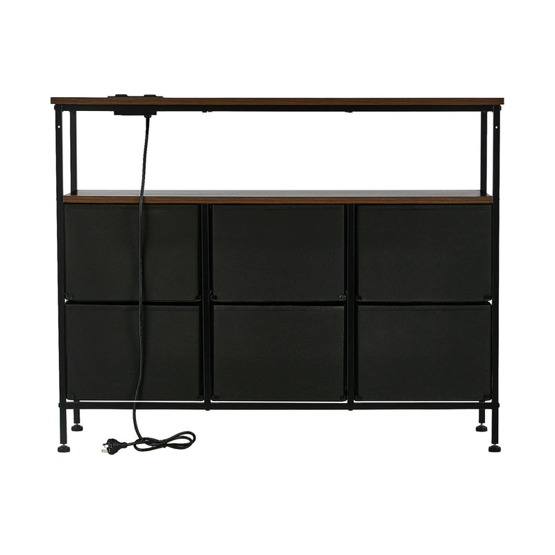 Oikiture 6 Chest of Drawers Fabric Retro Dresser Lowboy Shelf Charging