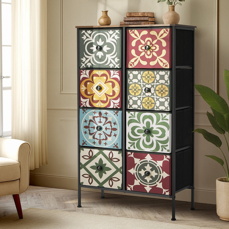 Oikiture 8 Chest Of Drawers Retro Tallboy Dresser Foldable Fabric