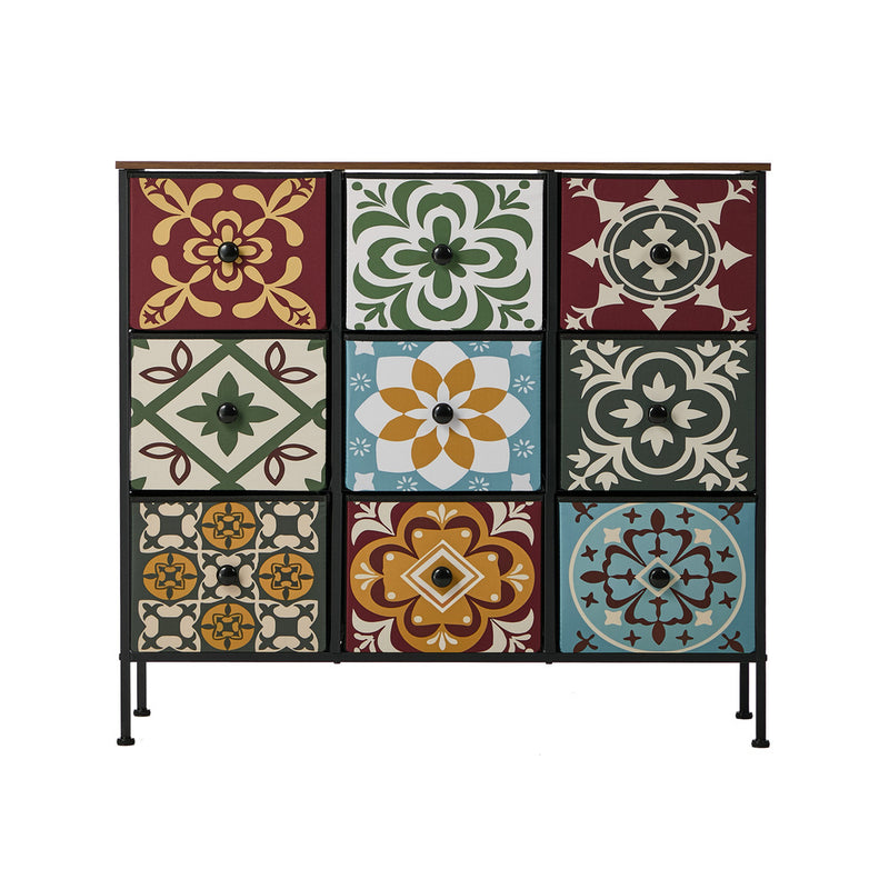 Oikiture 9 Chest Of Drawers Retro Tallboy Dresser Foldable Fabric