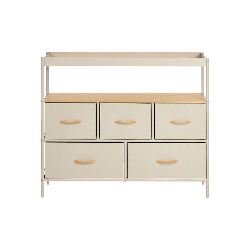 Oikiture 5 Drawer Chest Of Drawers Open Shelf Organizer Beige