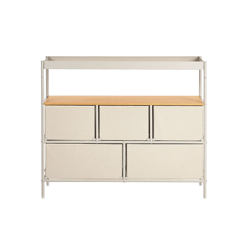 Oikiture 5 Drawer Chest Of Drawers Open Shelf Organizer Beige