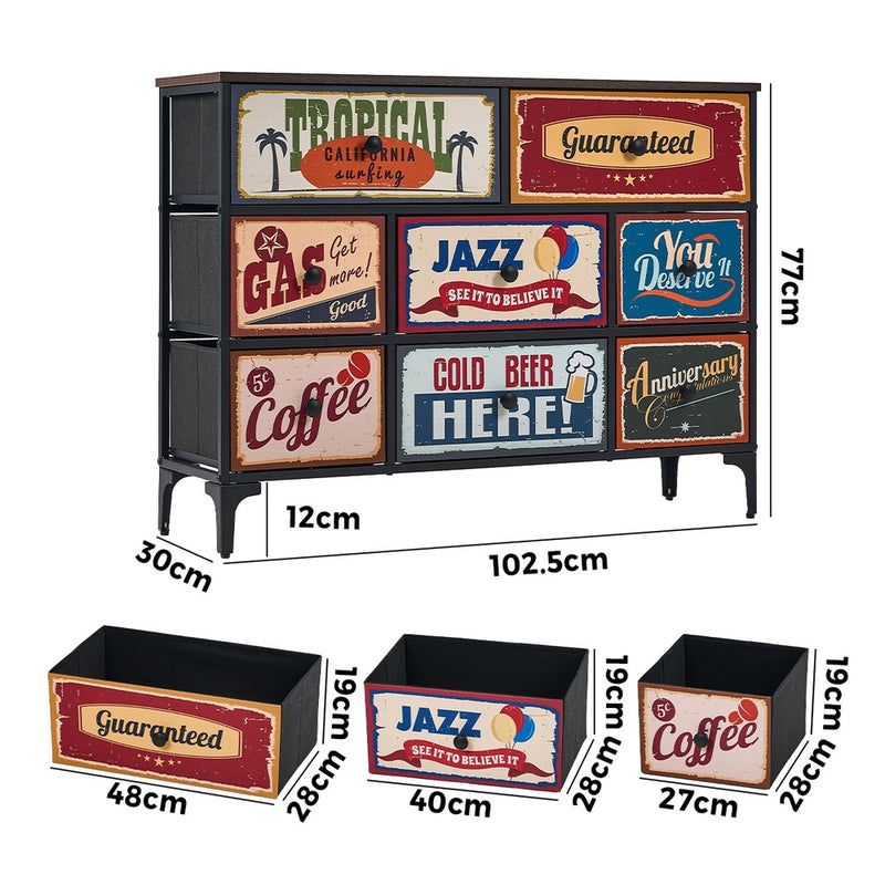 Oikiture 8 Chest of Drawers Fabric Retro Vintage Multi-colour