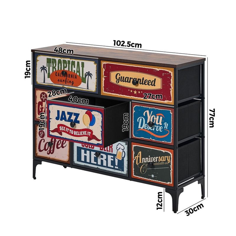 Oikiture 8 Chest of Drawers Fabric Retro Vintage Multi-colour
