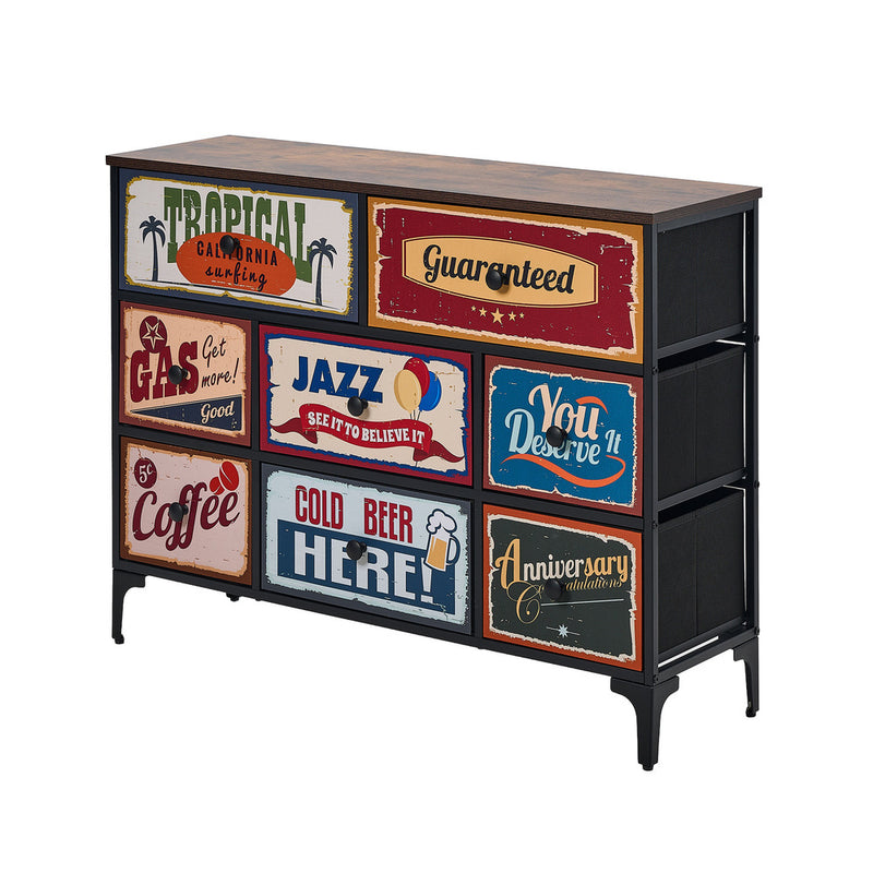 Oikiture 8 Chest of Drawers Fabric Retro Vintage Multi-colour