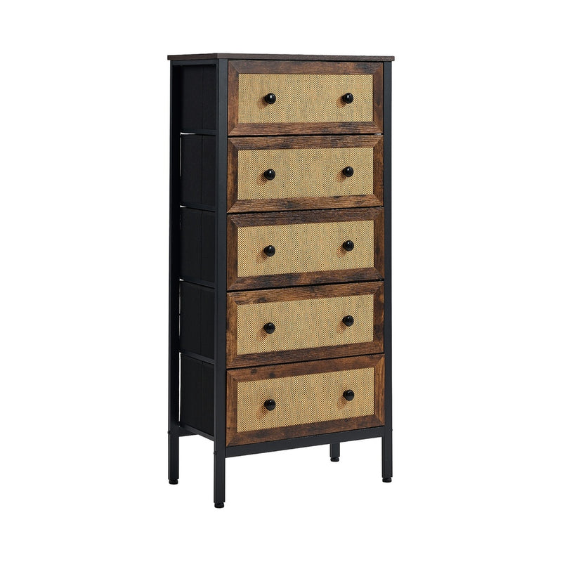 Oikiture 5 Chest of Drawers Rattan Fabric Dresser Tallboy