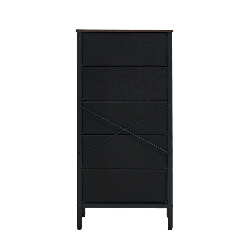 Oikiture 5 Chest of Drawers Rattan Fabric Dresser Tallboy