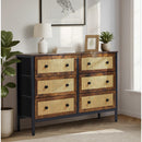 Oikiture 6 Chest of Drawers Rattan Fabric Dresser Tallboy