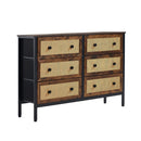 Oikiture 6 Chest of Drawers Rattan Fabric Dresser Tallboy
