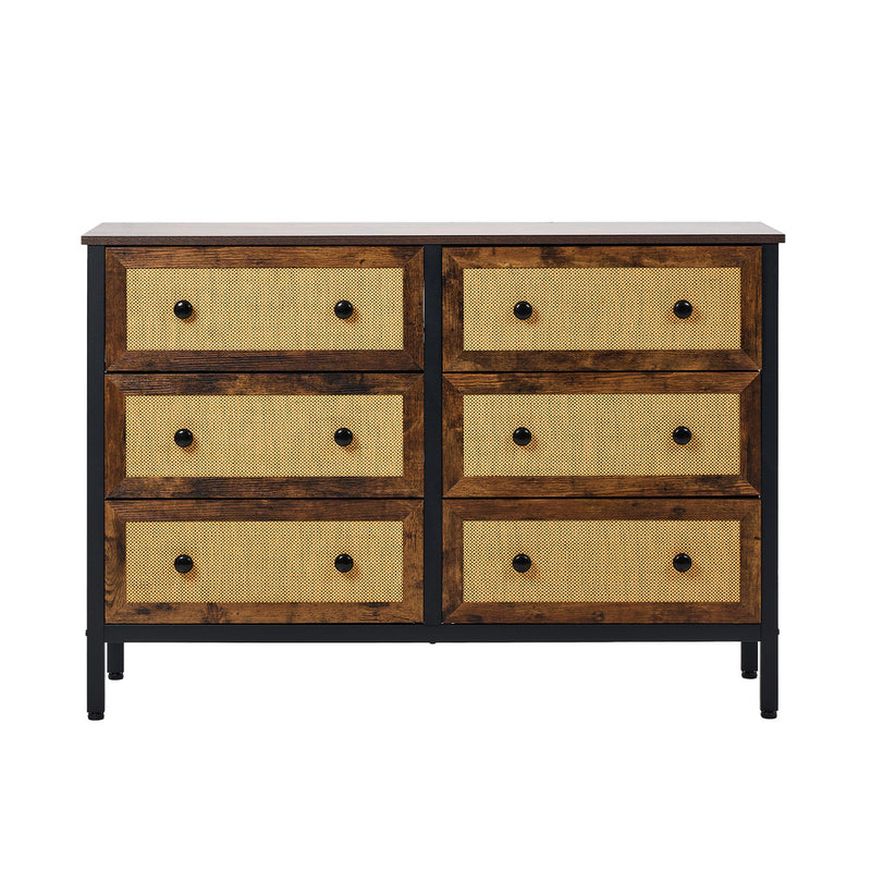 Oikiture 6 Chest of Drawers Rattan Fabric Dresser Tallboy