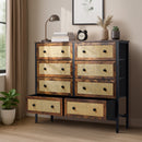 Oikiture 8 Chest of Drawers Rattan Fabric Dresser Tallboy