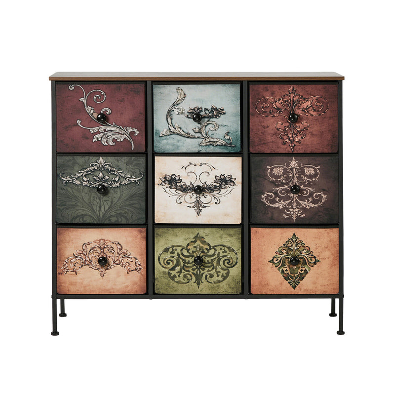 Oikiture 9 Chest Of Drawers Retro Tallboy Printed Foldable Fabric