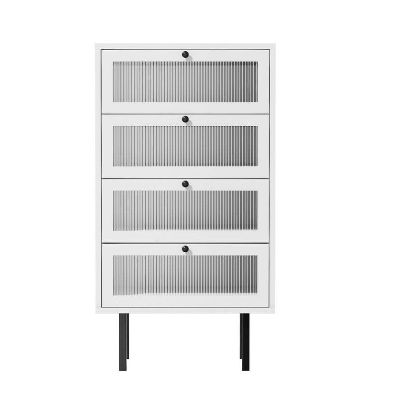 Oikiture 4 Chest of Drawers Tempered Glass Doors White