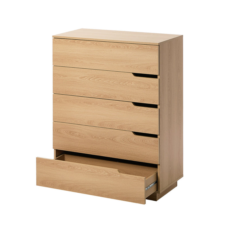 Oikiture 5 Chest of Drawers Dresser Tallboy Storage Cabinet Natural