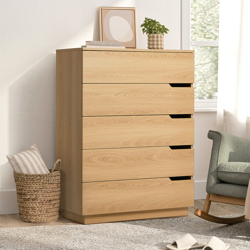 Oikiture 5 Chest of Drawers Dresser Tallboy Storage Cabinet Natural