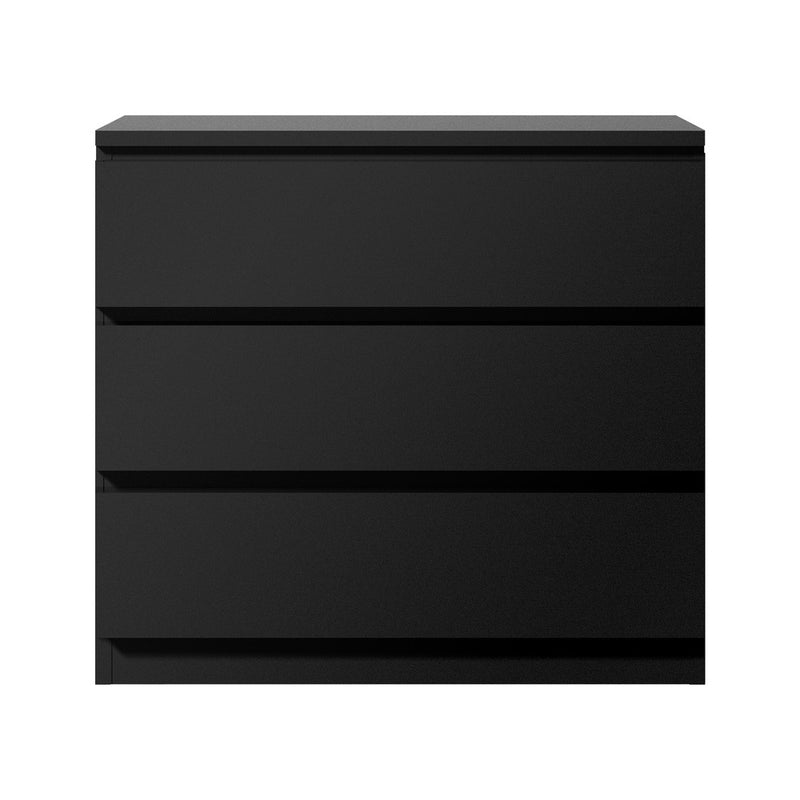 Oikiture 3 Chest of Drawers Lowboy Dresser Table Black