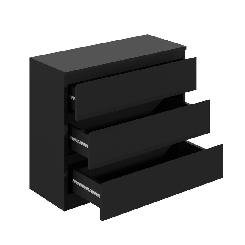 Oikiture 3 Chest of Drawers Lowboy Dresser Table Black