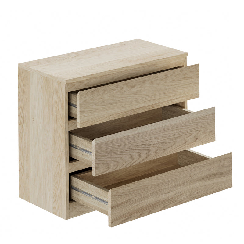 Oikiture 3 Chest of Drawers Lowboy Dresser Table Natural