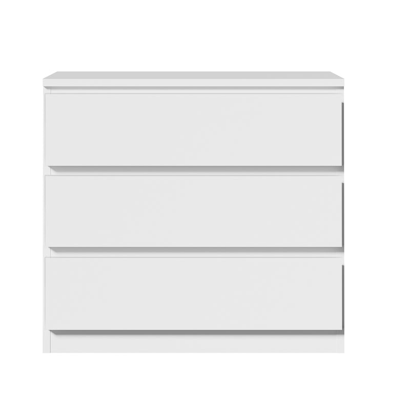 Oikiture 3 Chest of Drawers Lowboy Handle-Free White