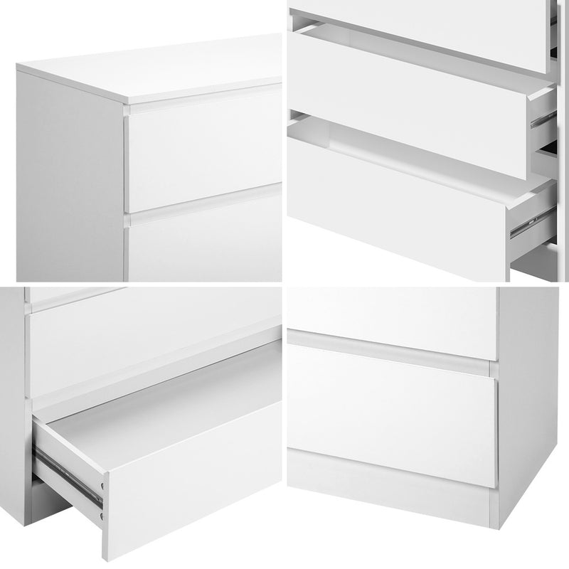 Oikiture 3 Chest of Drawers Lowboy Handle-Free White