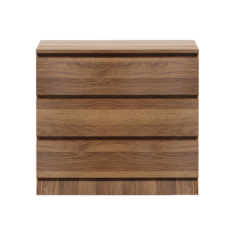 Oikiture 3 Chest of Drawers Lowboy Dresser Cabinet Bedroom Walnut