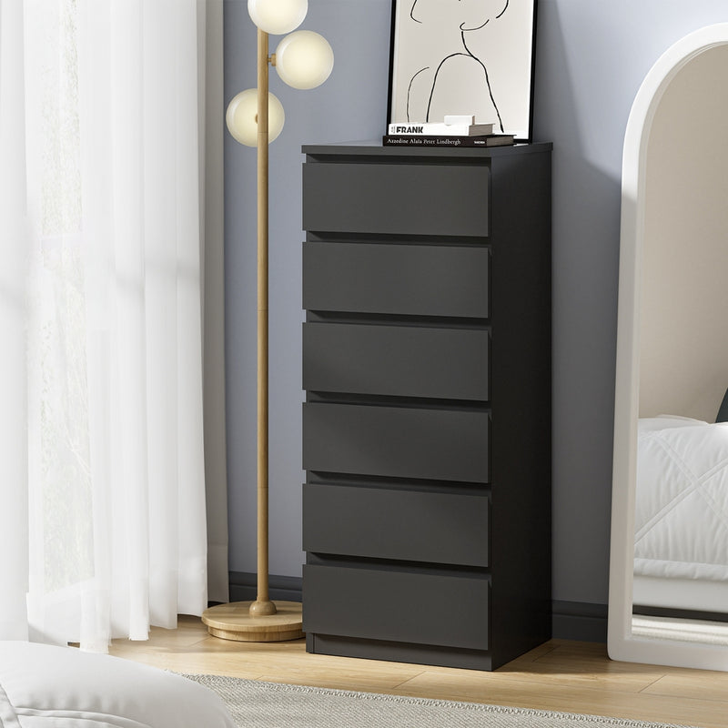 Oikiture 6 Chest of Drawers Tallboy Dresser Table Black