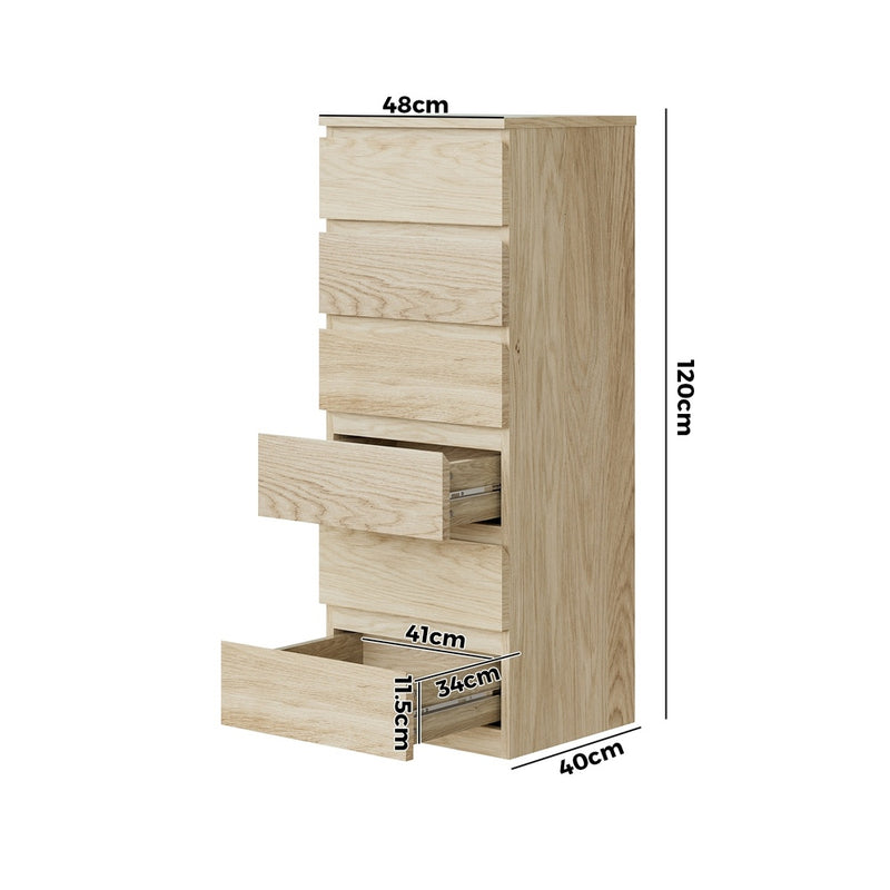 Oikiture 6 Chest of Drawers Tallboy Dresser Table Natural