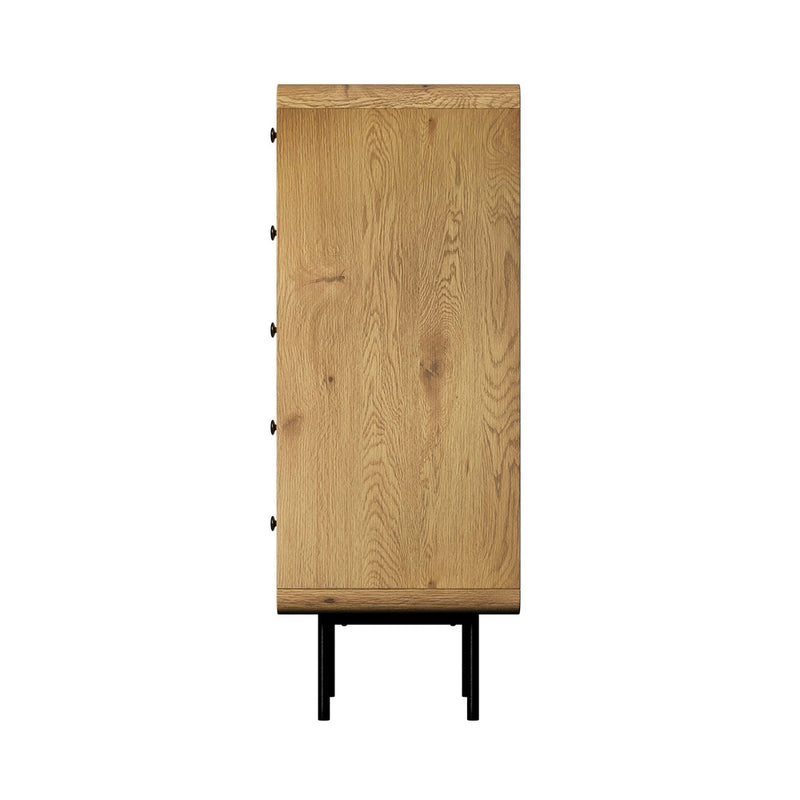 Oikiture 5 Chest of Drawers Dresser Tallboy Wooden Handle Natural
