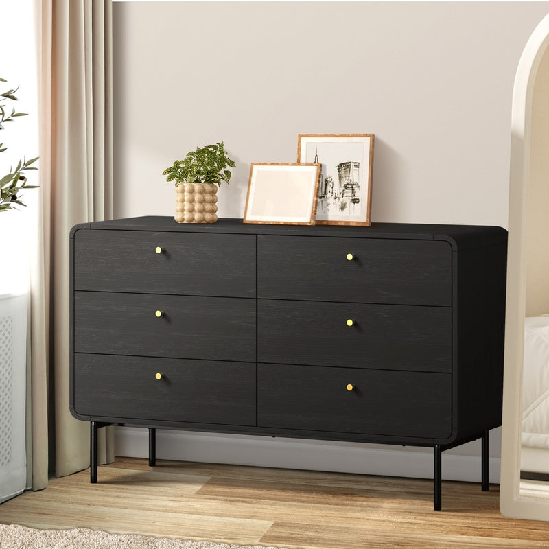 Oikiture 6 Chest of Drawers Tallboy Storage Cabinet Dresser Black