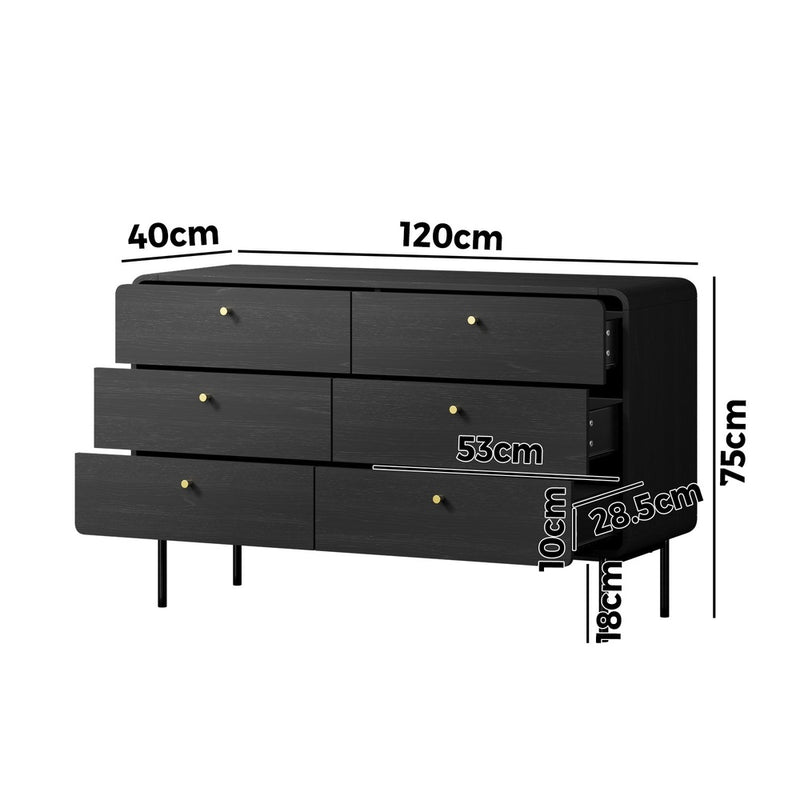 Oikiture 6 Chest of Drawers Tallboy Storage Cabinet Dresser Black