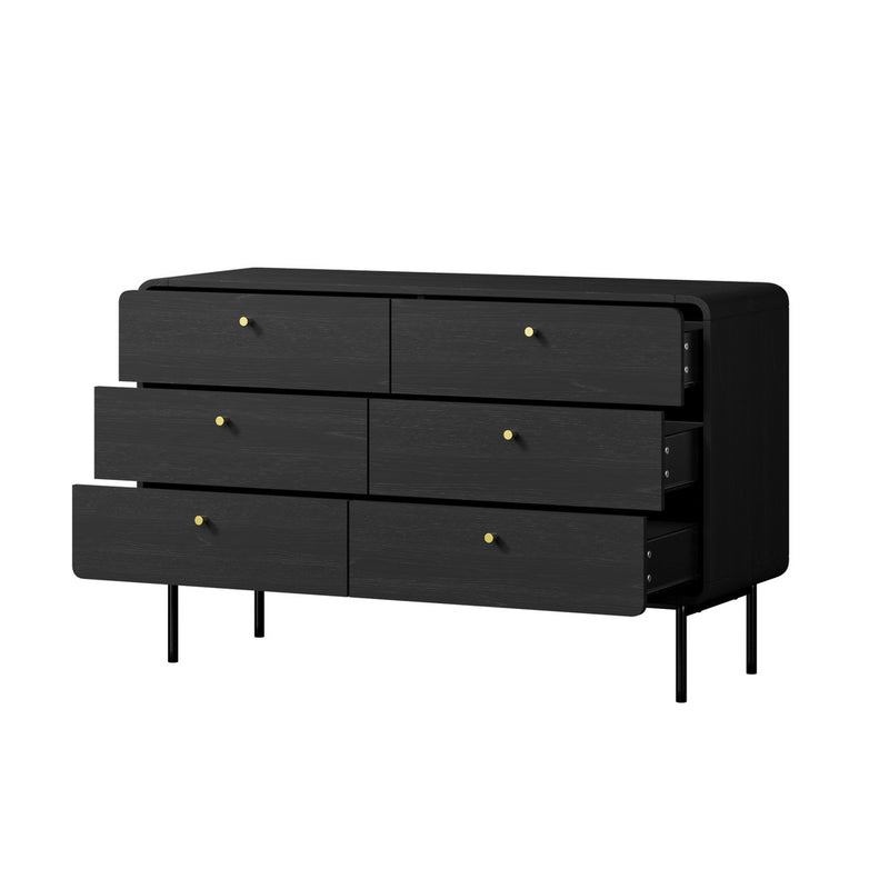 Oikiture 6 Chest of Drawers Tallboy Storage Cabinet Dresser Black