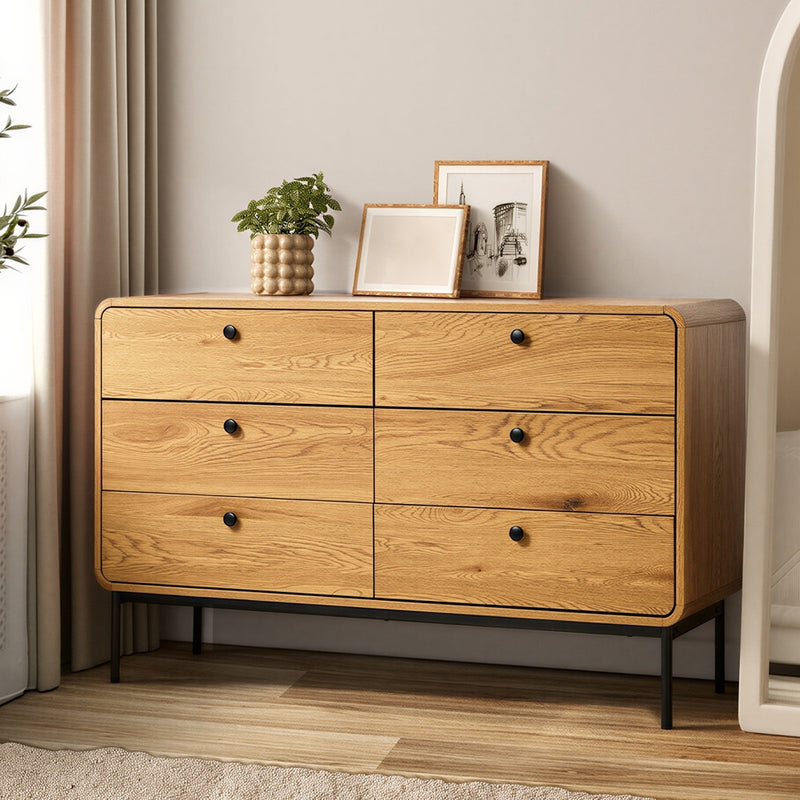 Oikiture 6 Chest of Drawers Tallboy Storage Cabinet Dresser Natural
