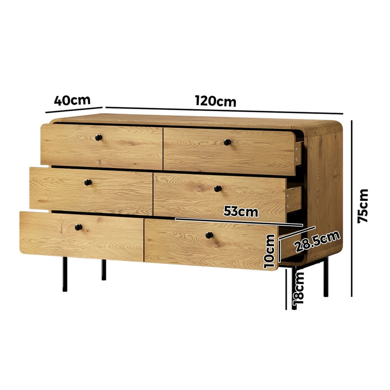 Oikiture 6 Chest of Drawers Tallboy Storage Cabinet Dresser Natural