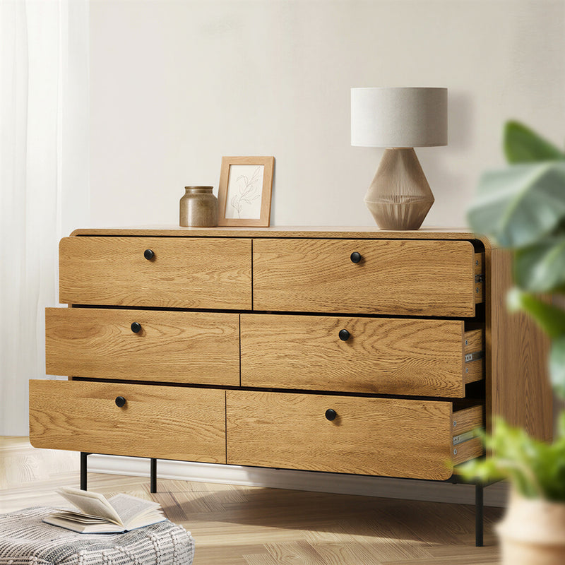 Oikiture 6 Chest of Drawers Tallboy Storage Cabinet Dresser Natural