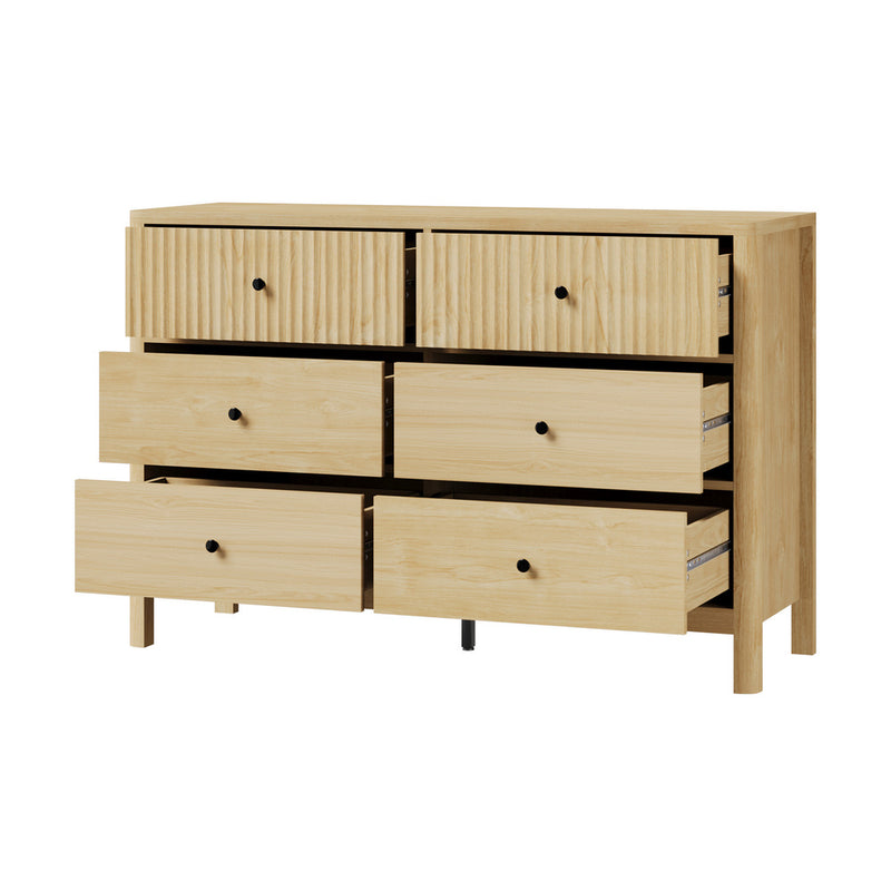 Oikiture 6 Chest of Drawers Dresser Tallboy Storage Cabinet Natural
