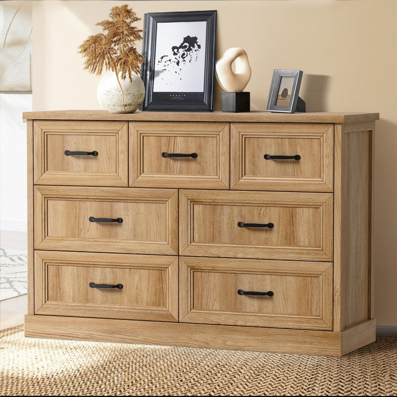 Oikiture 7 Chest of Drawers Bedside Dresser Tallboy Storage Natural