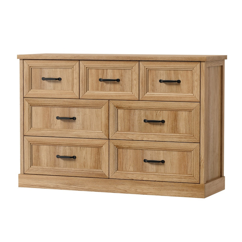 Oikiture 7 Chest of Drawers Bedside Dresser Tallboy Storage Natural