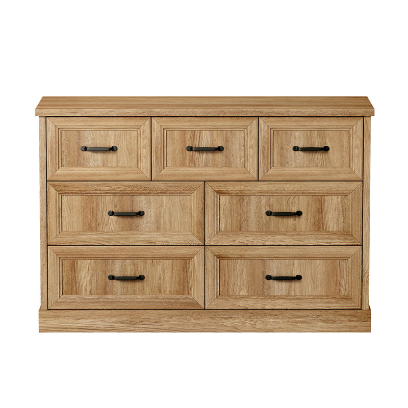 Oikiture 7 Chest of Drawers Bedside Dresser Tallboy Storage Natural