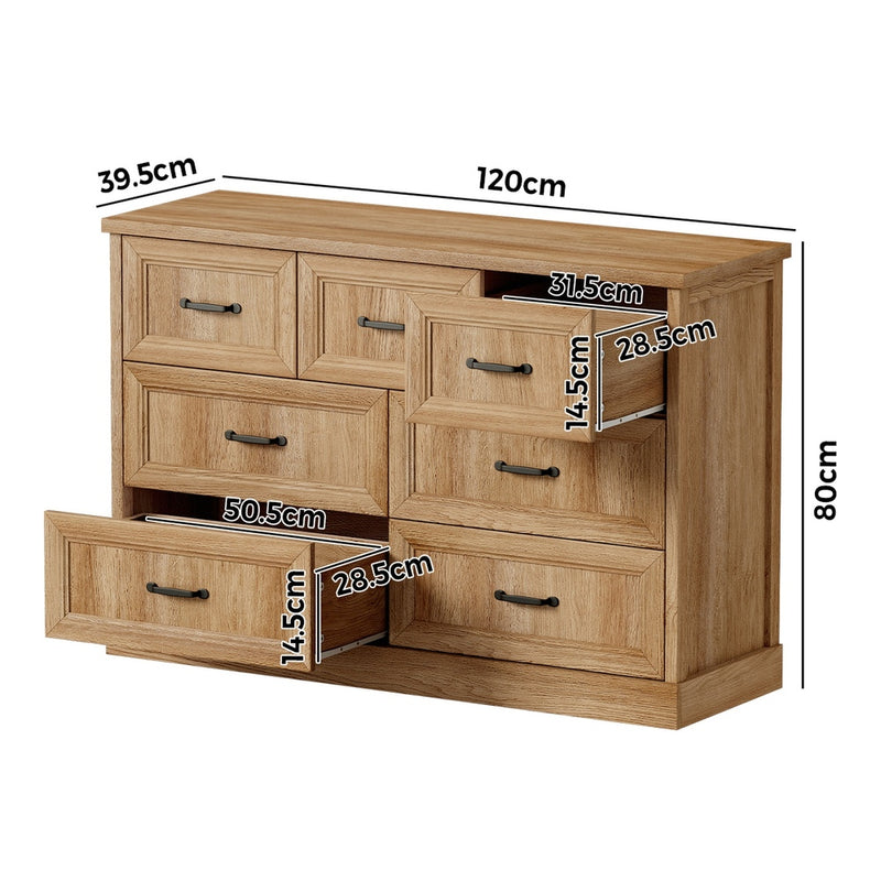Oikiture 7 Chest of Drawers Bedside Dresser Tallboy Storage Natural